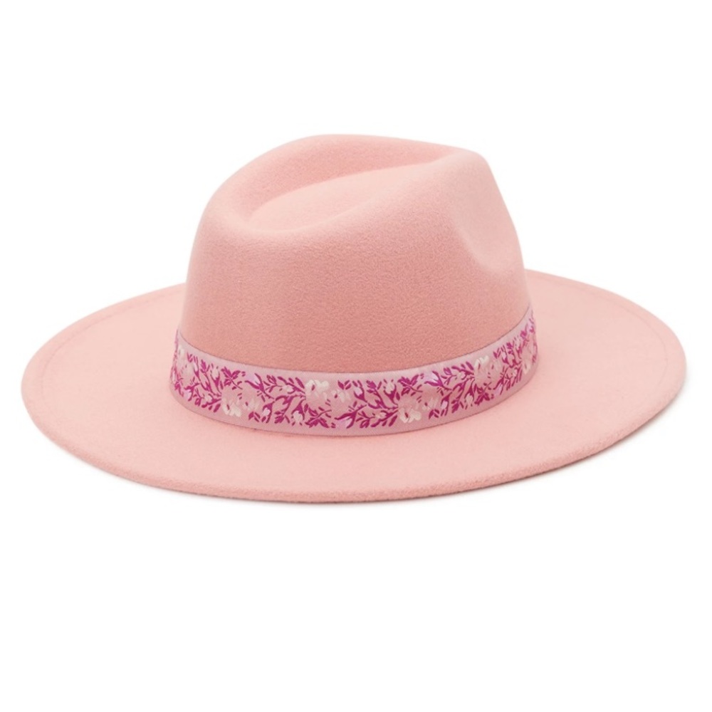 π©· NWOT Pink Fedora Hat Felt W/ Embellished Band Womenβs One Size - Picture 4 of 6